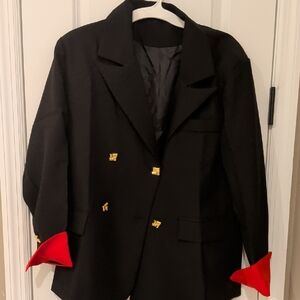 Black Blazer with Red Cuffs and Gold Buttons